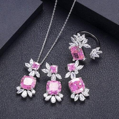 Janekelly African Pink Bridal Zirconia Jewelry Sets For Women jewelry sets & more Dubai Nigeria CZ Crystal Wedding Jewelry Sets