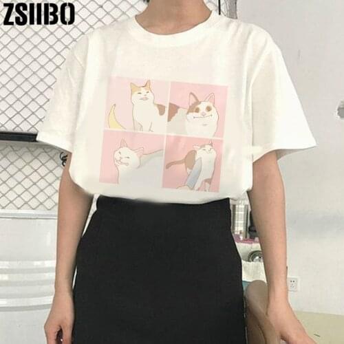 Women Funny cute cat Shirt clothes vintage Short Sleeve T-shirts vegan punk ropa mujer jersey clothing Tshirts Tops tee camisas