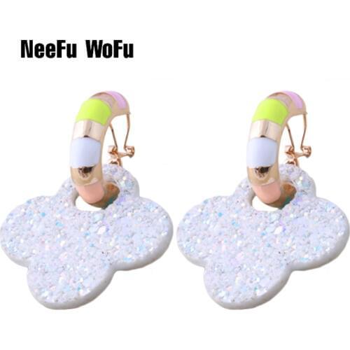 NeeFu WoFu Leather Earring Drop Big Earrings Long Geometry Dangle Woman Four-leaf clover Brinco Ear Oorbellen Christmas Gift