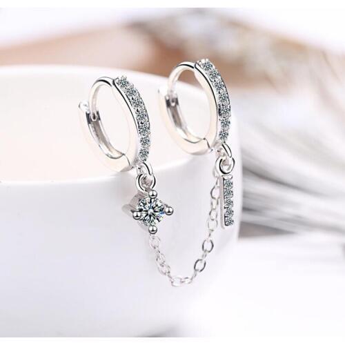 KOFSAC Charm Female Jewelry 925 Sterling Silver Earrings Women Geometric Line Chain Hoop Earring Lady Anniversary Accessories