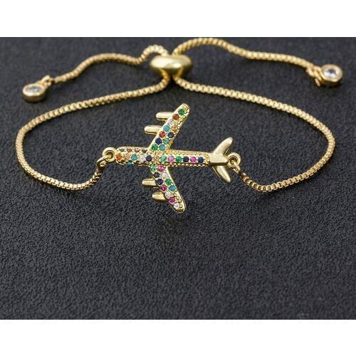 New Arrival Copper CZ Aircraft Chain Bracelet For Women Adjustable Charm Fly Plane Bangle Jewelry Best Party Wedding Trip Gift