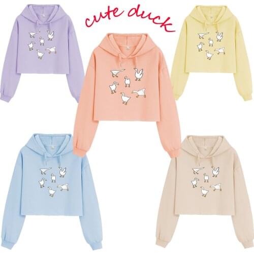 New design 2021 Women fashion Casual Crop Tops O-neck Kawaii Duck Cartoon Print Plus Size Fall Blouse Long Sleeve Drop Shipping