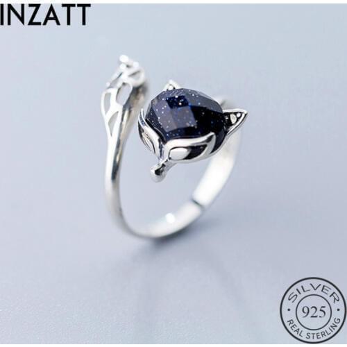 INZATT Real 925 Sterling Silver Stone Fox Animal Ring for Fashion Women Fine Jewelry Cute 2019 Accessories Gift
