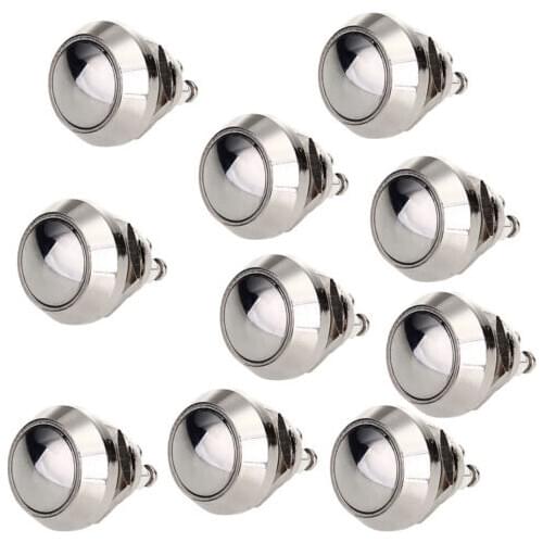 10Pcs 12mm Starter Horn Momentary Push Button Stainless Steel Metal Switch