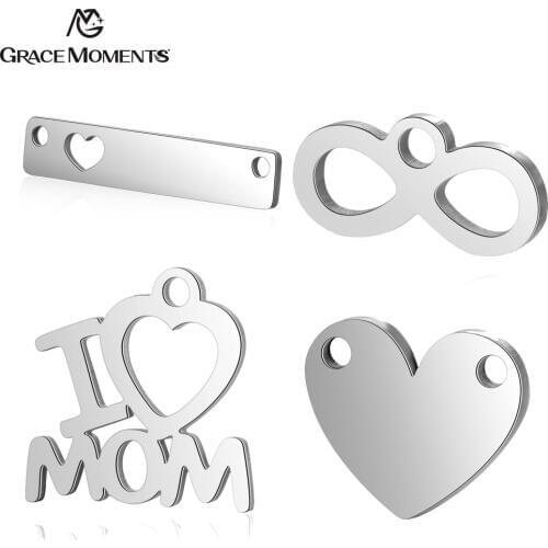 10pcs/Lot 316L Stainless Steel Charms Heart Boy I love Mom Hollow Charms Pendants for Fashion Jewelry Making DIY Handmade