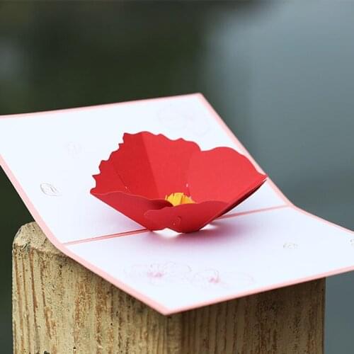 10pcs Wholesale 3D Handmade Red Corn Poppy Flower Paper Festival Blessing Greeting Card Mothers Day Thanksgiving Creative Gift