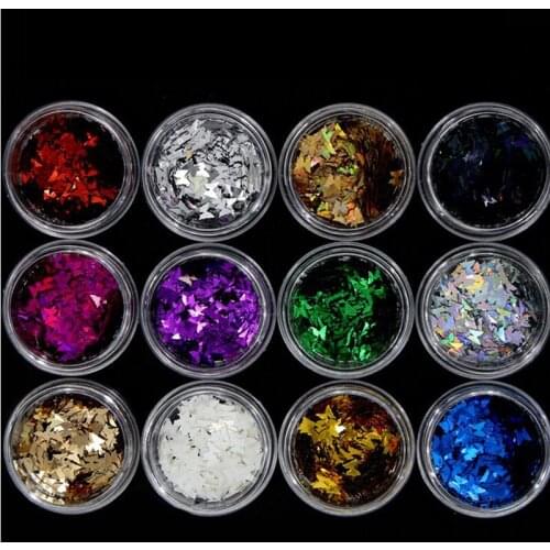 12 Boxes Glitter Nail Art Butterfly/Fall Leaf Shape 3D Holographic Glitter Acrylic Nail Polish Glitter Sequins Slice Decoration