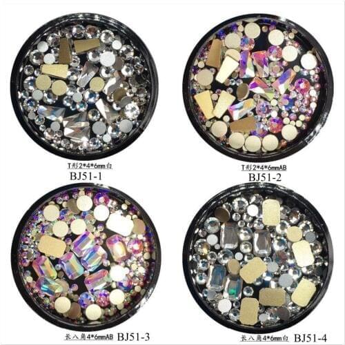 1Jar Nail Art Mix Gem Rhinestone Deco in Jars T-Shape Rectangle-Shape Gem Rhinestone Mix BJ51