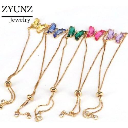 5PCS, Fashion Gold Color Bracelet for Girl Jewelry Crystal Butterfly Shaped Bracelets for Female Wedding Party Ornament