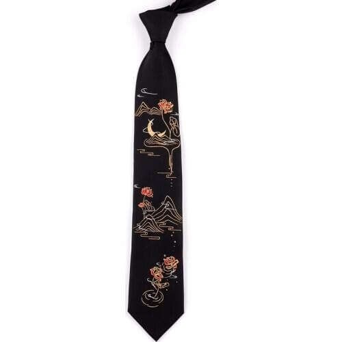 Free Shipping New Male mens 2020 Original design personality gift necktie Creative shrine lotus landscape 7CM tie students