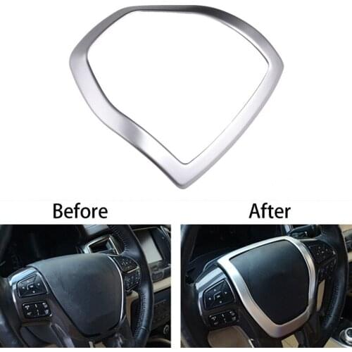 Car Steering Wheel Decoration Cover Trim Sticker for Ford Ranger 2015 2016 2017 2018 2019, Silver