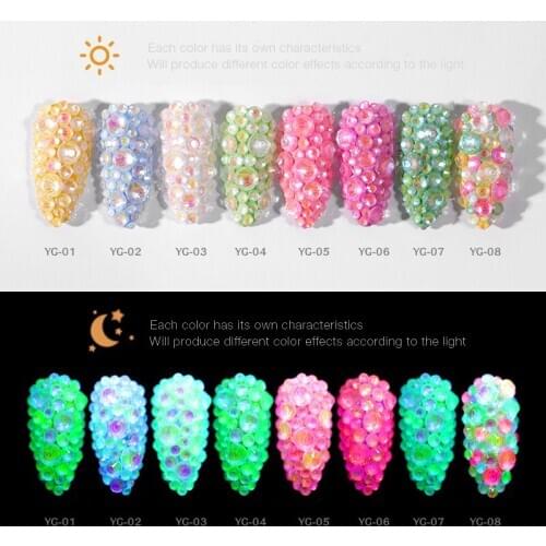 Feilang Luminous Crystal Six-pieces Mixed Size SS4-SS12 Nail Art Rhinestone Glitter Diamond Jewelly Glow In The Dark