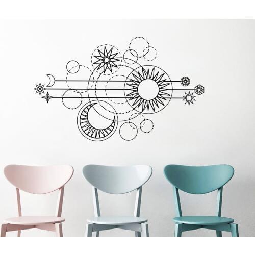 Geometric Moon Phases Wall Decal Living Room Abstract Home Decor Astronomical Geography Stickers Childrens Room School G370