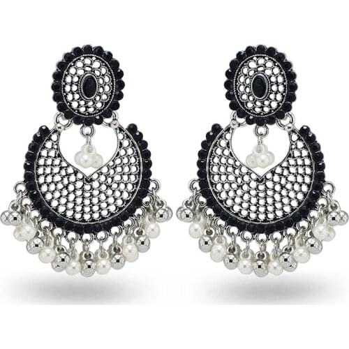 Indian Jewelry Earrings For Women Boho Accessories Crystal Pearls Bells Statement Earring Dangling Female Vintage Gift Kolczyki