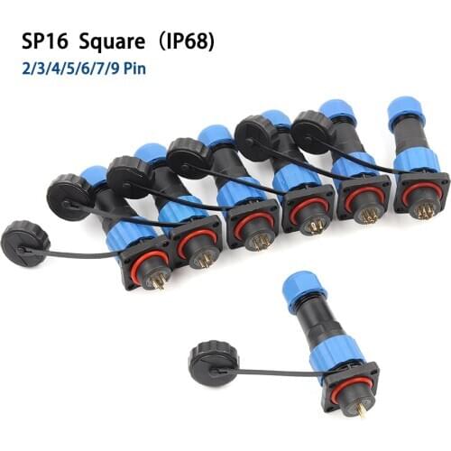 IP68 SP16 square waterproof connector plug 2 3 4 5 6 7 9 Pin Aviation connectors plug socket 4 hole Square Socket