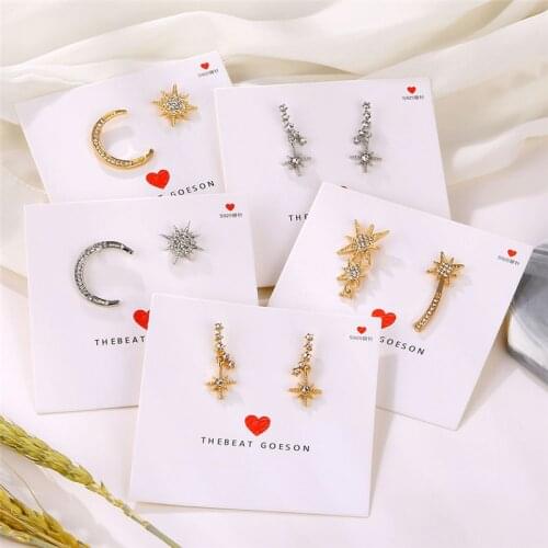 Korean New Design Fashion Star Moon Crystal Earrings for Women Asymmetric Geometric Stud Earrings Wedding Jewelry 2020