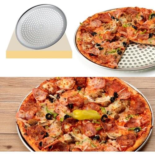 Round Aluminum Alloy Non-stick Crisper Pizza Pan Bakeware Tray Tool with Holes Household Pizza Pans Home Barbecue Baking Tools