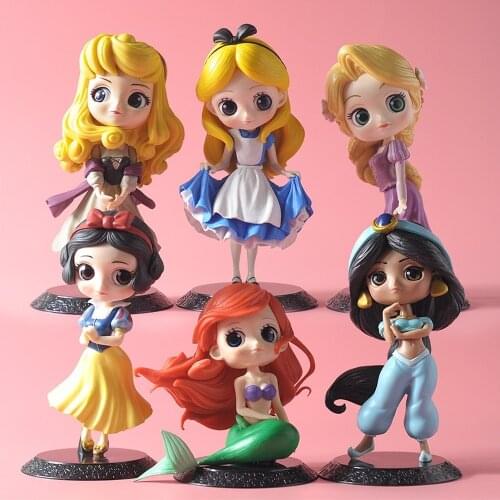 Disney Q Posket Princess Doll Elsa Anna Ariel Harley Quinn Figure Toys Dolls Toys Cake Topper Cake Decoration Birthday Gift
