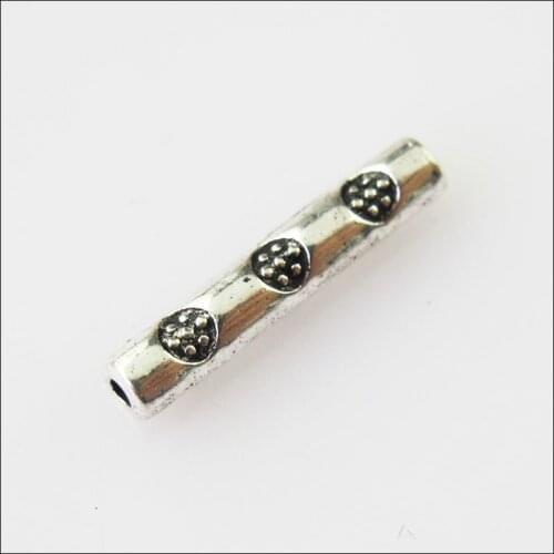 Fashion 100Pcs Tibetan Silver Color Flower Tube Spacer Beads Charms 14.5mm