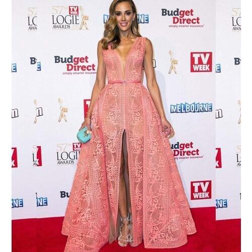 Fashion Long Evening Dresses A-line Deep V-Neck Front Split Floor Length Prom Gown for Wedding Party Custom Made