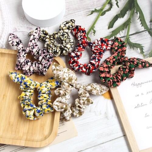 Fashion Women Girls Bowknot Elastic Hair Bands Florals Print Headband Hair Ties Ponytail Holder Rabbit Ears Hair Accessorie