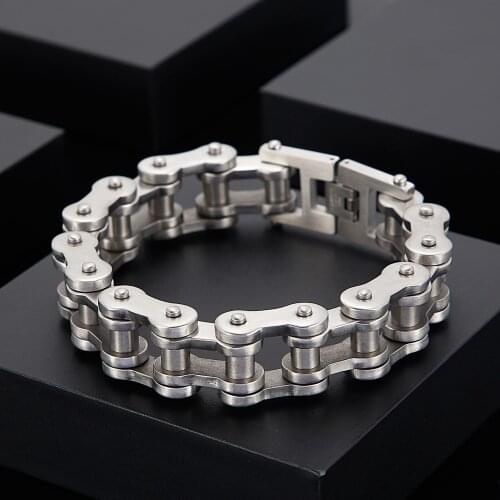 HaoYi Silver 230MM Heavy Punk Style Mens Bike Motorcycle Chain Bracelet