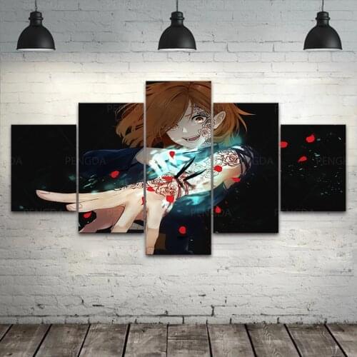 Home Decor Modular Jujutsu Kaisen Poster 5 Pieces Wall Art Japan Anime Kugisaki Nobara Canvas Painting Bedroom Frame Pictures