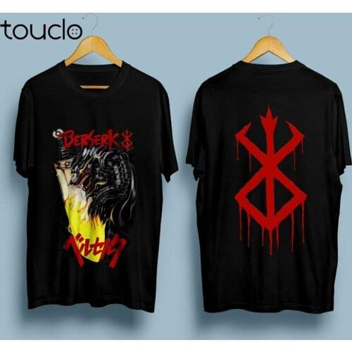 New Berserk Anime Manga-Japan-Cartoon-Mens T-Shirt Black Summer Tops For Man Summer Cotton Tee Shirt Fashion T Shirts