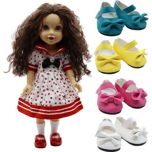 New 7cm Bow-knot Doll Shoes For 18Inch American Dolls Pu Leather Velcro Shoes Fit 43cm New Baby 1/3 BJD DIY Dolls Gift