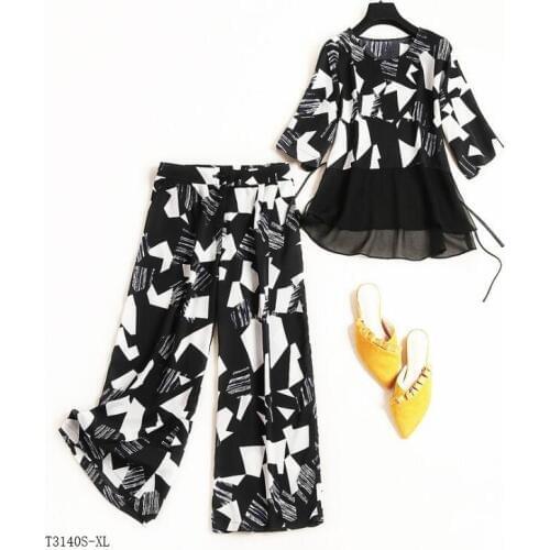 European style 2019 New arrivals summer Spring fashion women clothes temperament patchwork pringting casual suit T3140