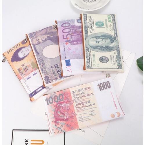 New Currency Printing Pattern Long Wallet Canvas Coin Purse Zipper Wallet Storage Package Dollar GBP Euro Ruble Style Wallet