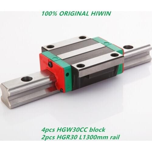 Original HIWIN 4pcs HGW30CC linear flanged carriage blocks + 2pcs Linear HGR30 Length 1300mm rails