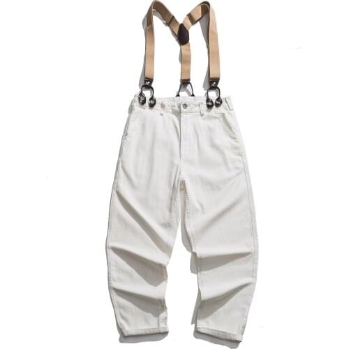 Sling casual pants Japanese retro overalls white mens trousers all-match trousers overalls mens
