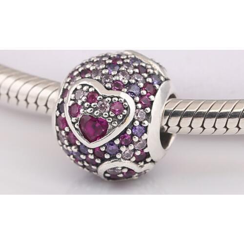 Authentic S925 Bead DIY Jewelry Asymmetric Hearts Of Love Charms fit Lady Bracelet Bangle