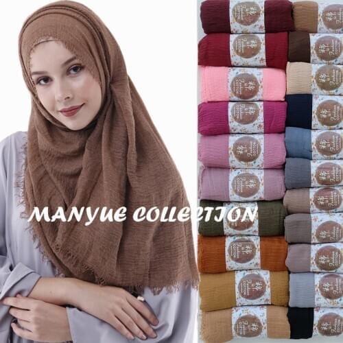 Wholesale Price 90*180cm Women Muslim Crinkle Hijab Scarf Femme Musulman Soft Cotton Headscarf Islamic Hijab Shawls and Wraps