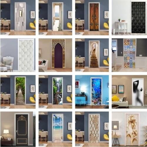 3D Modern Home Design Decor Wallpaper Door Sticker For Living Room Bedroom Decoration Adhesive Wall Decal Vinyl Removable Mural