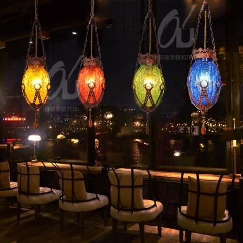 Turkish Bohemia moroccan Mediterranean stained glass pendant light restaurant bedroom retro hanging light lamp