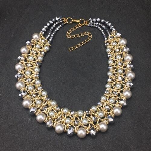 UKMOC Chic Women Chokers Wedding Jewelry Design Necklace Handmade Strip Imitation Pearl Romantic Crystal Statement Accessories