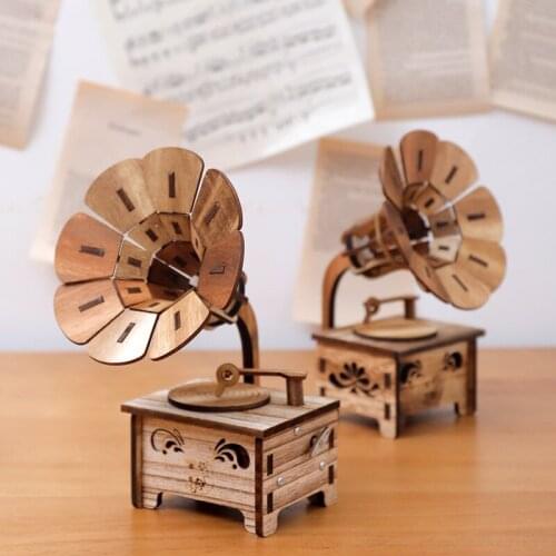 Vintage Wooden Phonograph Music Box Music Box Creative Children Girl Gifts Home Decoration Wooden Box