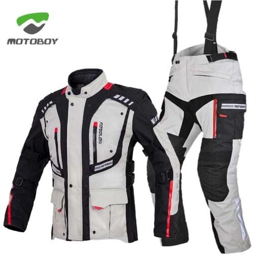 Waterproof MOTOBOY J18 P18 motorcycle Jacket pants duck raincoat down Lining winter motorbike mens CE motocross jersey suit