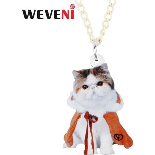 WEVENI Acrylic Sweet Sitting Cloak Cat Kitty Kitten Necklace Pendant Long Fashion Chain Charms Gifts Jewelry For Women Girls