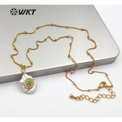 WT-MN954 wholesale price! natural pearl&CZ Necklace adjustable with gold pearl Necklace women elegant Pendant Necklace Jewelry