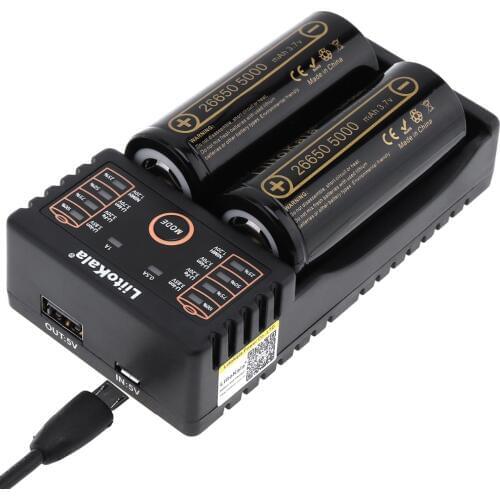 LiitoKala Lii-202 battery charger+2pcs HK LiitoKala Lii-50A 26650 5000mah Rechargeable battery for flashlight,40-50A discharge