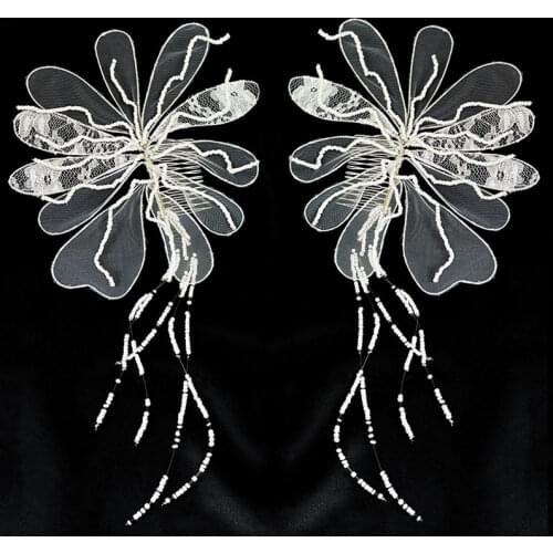 Korean Bridal White Lace Flower Head Flower Handmade Beaded Tassel Wedding Accessories Studio Makeup Accessories