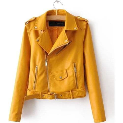Womens Spring Fall Fashion Short Slim PU Jacket Artificial Leather Coat Girls Topcoat