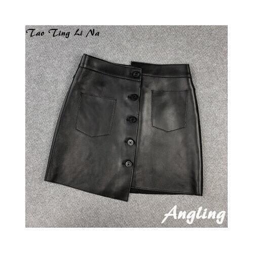 Top brand Spring 2020 Women Genuine Real Sheep Leather Skirt E12 high quality