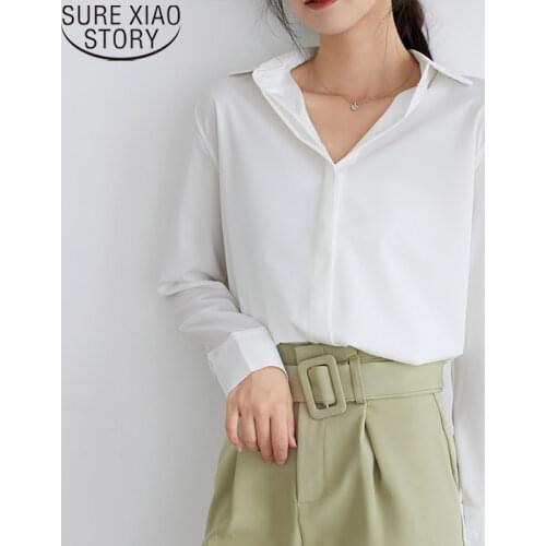 Women Shirts Office Lady Fashion White Shirt and Blouse 2021 Autumn Long Sleeve Chiffon Shirt Simple Blusas Women Tops 11348