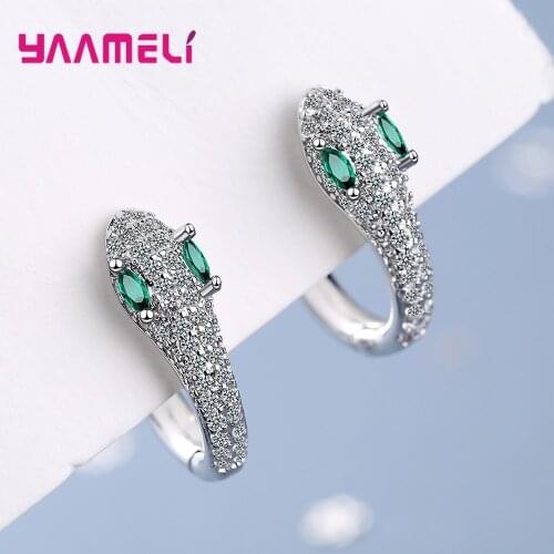 Real 925 Sterling Silver Gothic Full Rhinestone Cubic Zircon Snake Earrings for Women Fashion Rock Unisex Party Jewelry