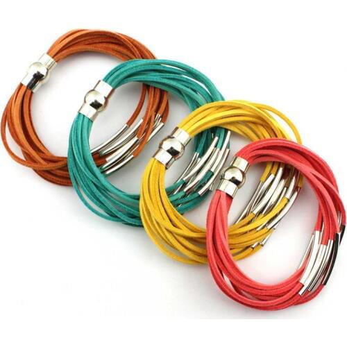 ZWPON New Fashion Women Magnetic Tube Clasp Bracelets & Bangles Wholesale Multi Layered 12 Velvet Bracelets Fashion Jewelry