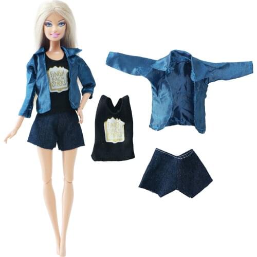 BJDBUS 1 Set Doll Outfit Fashion Blue Coat Vest Top Pants Daily Casual Wear Clothes for Barbie Doll Baby Girl Accessories Toys